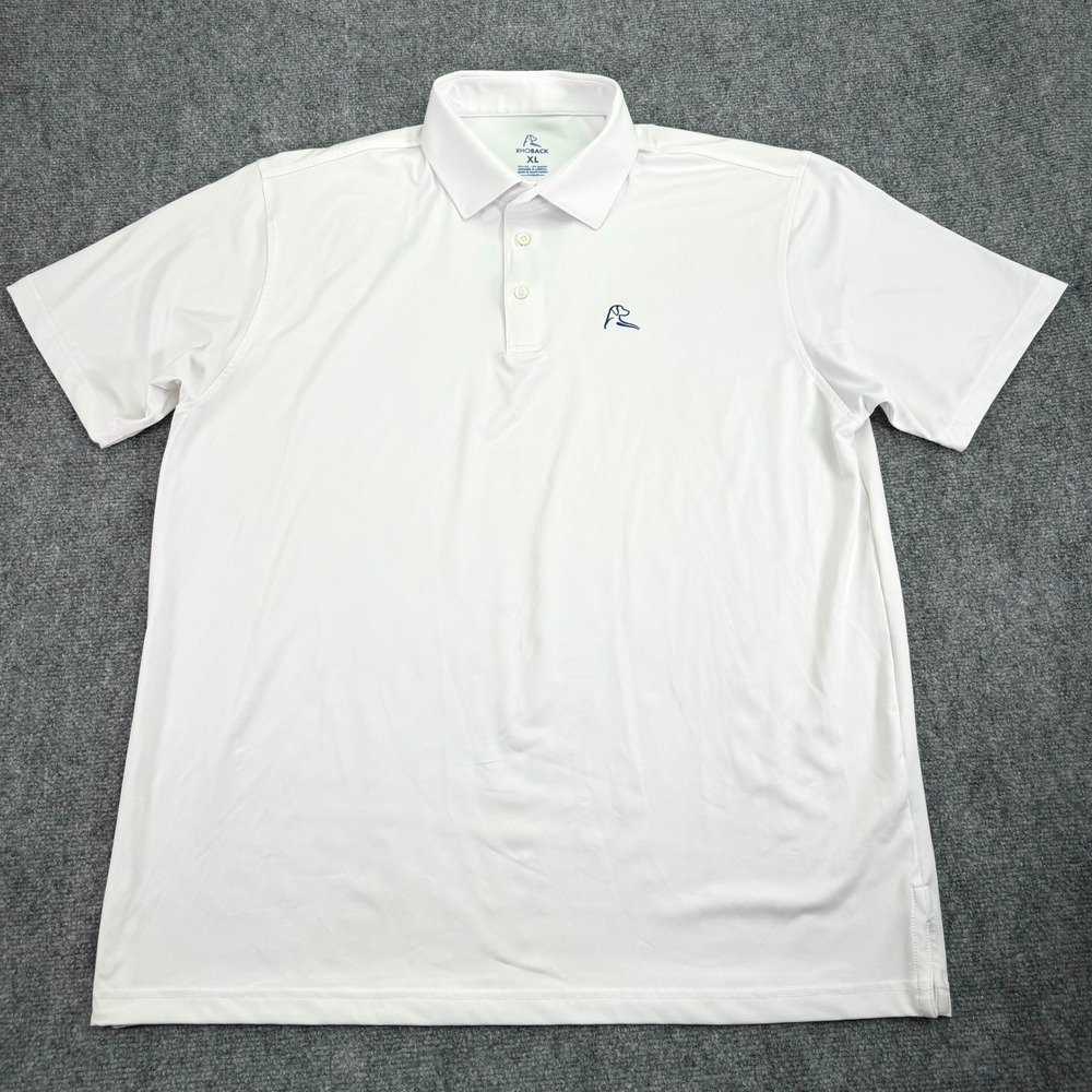 Rhoback Polo Shirt Mens XL White Stretch Golf Performance Blue Dog